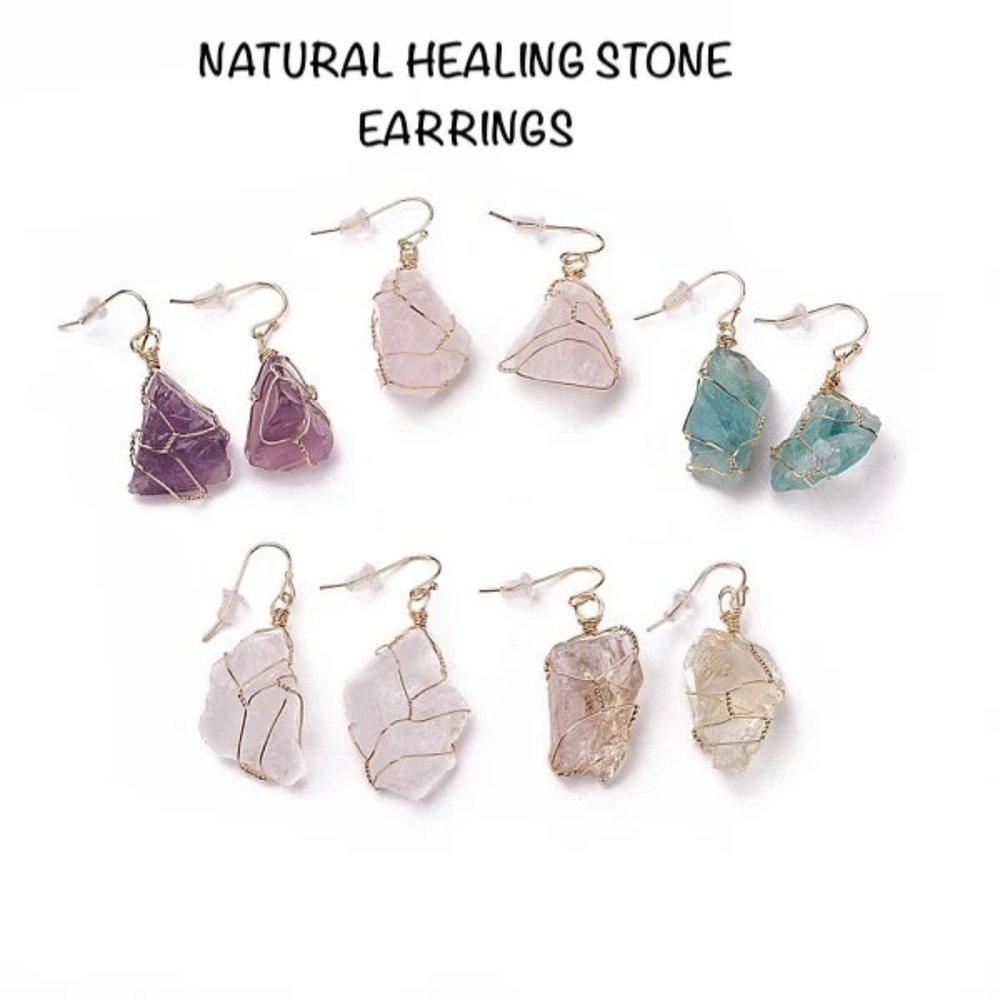Natural Stone Earrings, Healing Crystals, Stone Dangle Earrings